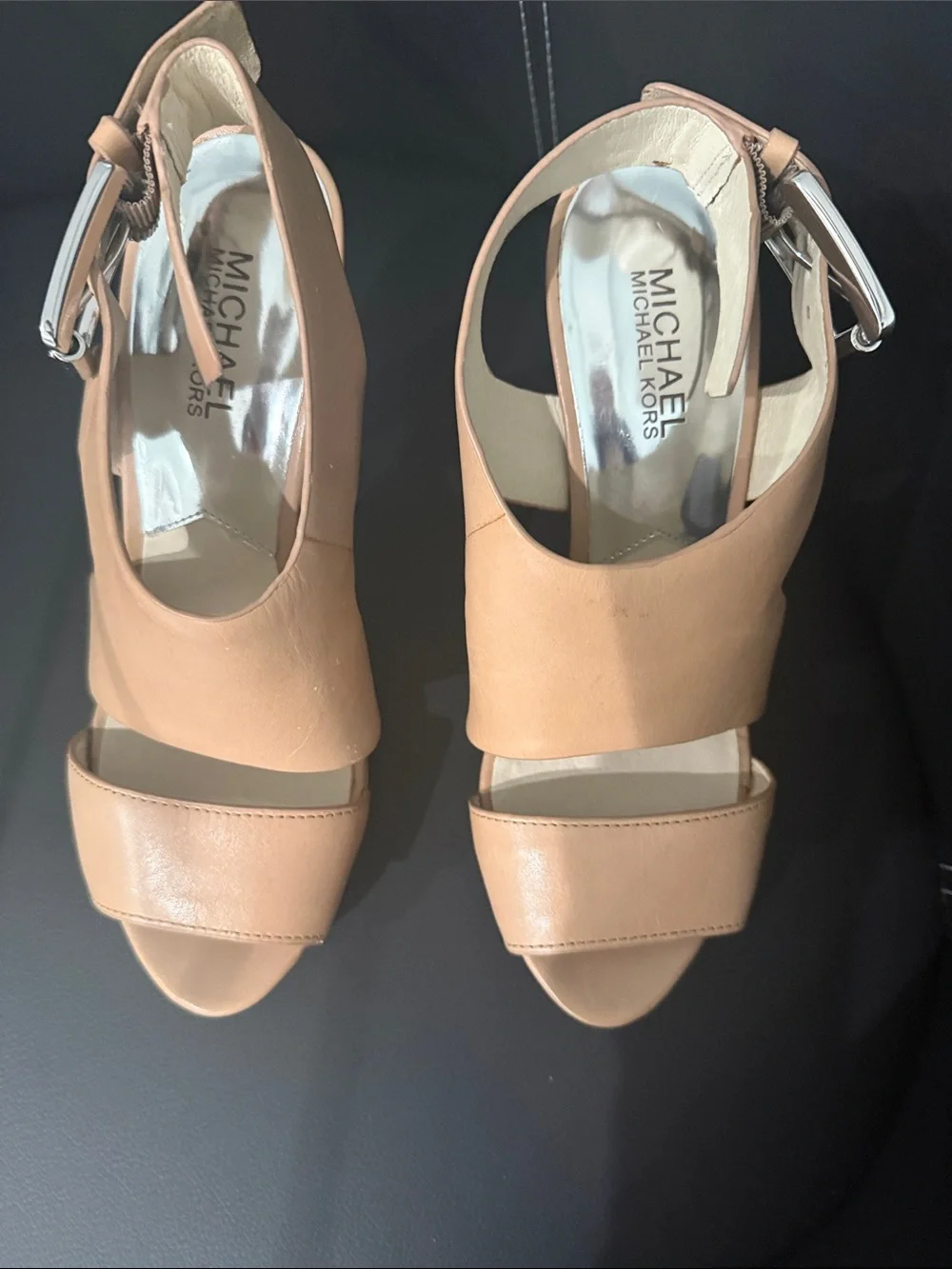 Michael Kors Nude Leather Open-Toe Ankle Strap Heels